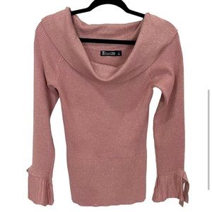 NY & Co 7Th Avenue Design Studio metallic pink off the shoulder sweater